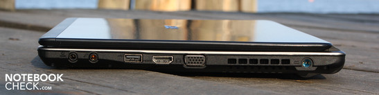 Справа: аудиовыход/ SPDIF,микрофон, USB 2.0, HDMI, VGA, вход питания