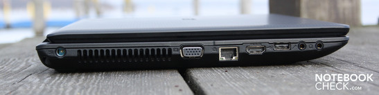 Слева: разъем питания, VGA, Ethernet, HDMI, USB 2.0, вход для микрофона, выход для наушников