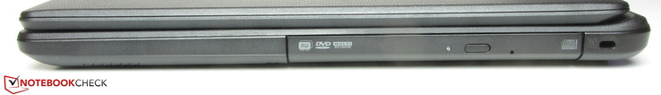 Справа: пишущий DVD-привод, замок Kensington