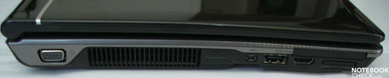 Левая сторона: VGA, вентилятор, Firewire, USB 2.0/HDMI, eSATA, кардридер