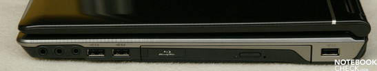 Правая сторона: аудио (микрофон, наушники, S/PDIF), 2 порта USB 2.0, Blu-Ray привод, USB 2.0