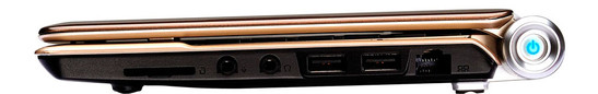 Справа: кардридер 2-в-1, микрофон, наушники, 2 USB, LAN, кнопка электропитания