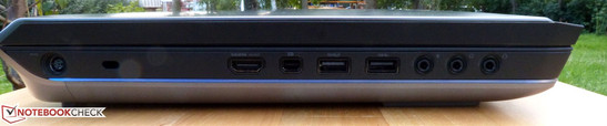 Слева: разъём питания, Kensington, HDMI, mini-DisplayPort, USB 3.0, аудиопорты