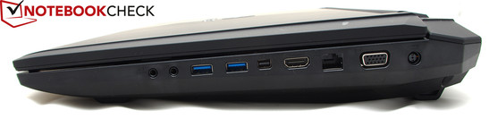 Справа: 3.5-мм аудиоразъемы, 2 порта USB 3.0, Thunderbolt, HDMI, Ethernet, VGA, разъем питания
