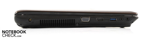 Слева: AC, VGA, HDMI, USB 3.0, линейный выход, микрофон