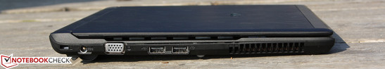 Слева: Разъем для замка Кенсингтона, разъем для подключения питания, VGA, 2 х USB 2.0