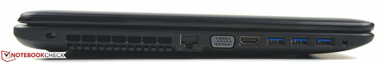 Слева: Kensington, Ethernet, HDMI, три USB 3.0 (на фото X751LDV, в X751MA только один из трех USB 3.0)