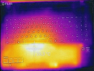 Температурный режим корпуса (верхняя панель, в режиме низкой нагрузки)