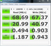 Crystal Disk Mark 68/67 Мб/с чтение/запись