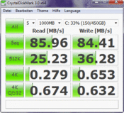 Crystal Disk Mark, 85 Мб/с