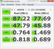 Crystal Disk Mark 87/78 Mб/с при чтении/записи