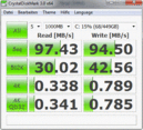 CrystalDiskMark 3.0 (Momentus XT): 97 Мб/с, чтение