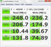 Crystal Disk Mark 248 Mб/с Последовательное чтение