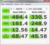 Crystal Disk Mark 3.0: 484/330 Mб/с Чтение/Запись