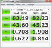 Crystal Disk Mark - чтение, 83 Мб/с