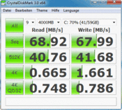 Crystal DiskMark, 68.9 Мб/с