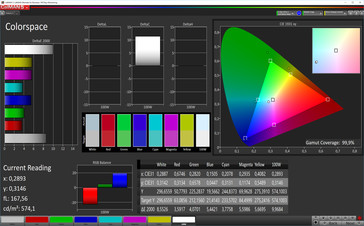 Тест CalMAN Colorspace (эталонное цветовое пространство: sRGB), режим дисплея "Холодные цвета"