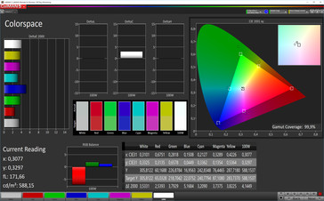 Тест CalMAN Colorspace (эталонное цветовое пространство: sRGB), режим дисплея "Теплые цвета"
