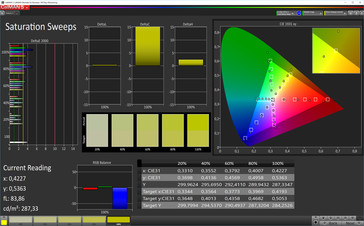 Тест CalMAN Saturation Sweeps (эталонное цветовое пространство: sRGB), режим дисплея "Теплые цвета"