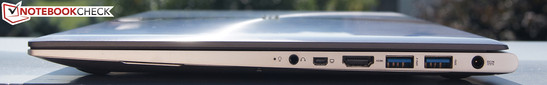 Справа: Аудио, mini-VGA, HDMI, 2x USB 3.0, Разъем питания