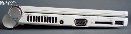 Левая панель: Вентиляционные отверстия, DC-вход, VGA, USB
