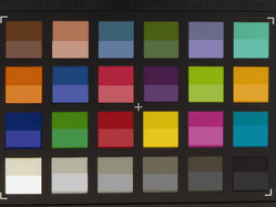 Снимок калибровочной таблицы ColorChecker. Эталонные цвета расположены в нижней половине каждого цветового поля.