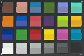 Основная камера: точность цветопередачи на примере калибровочной таблицы (эталонные цвета расположены в нижней половине цветового поля)