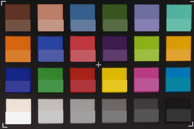 Снимок калибровочной таблицы ColorChecker. Эталонные цвета - в нижней половине каждого цветового поля.