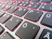 Помимо полос на корпусе, в красный цвет также покрашены края клавиш.