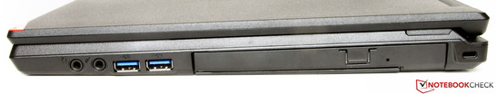 Справа: аудиовыход, аудиовход, 2 порта USB 3.0, DVD-привод, слот Kensington