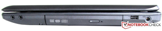 Справа: Разъем для подключения питания, USB 2.0, DVD-привод, аудиоразъемы