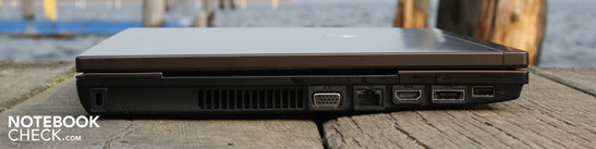 Слева: Разъем для замка Кенсингтона, VGA, Ethernet-LAN, HDMI, комбинированный eSATA/USB 2.0, USB 2.0, ExpressCard34