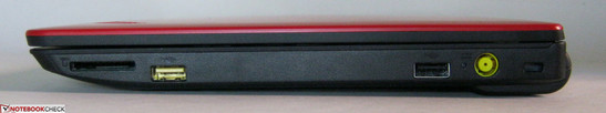 Справа: Считыватель карт памяти 4-в-1, 2X USB 2.0, разъем для подключения питания, разъем для замка Кенсингтона