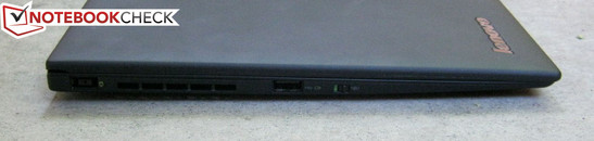 Слева: Разъём питания, USB 2.0, тумблер беспроводной сети