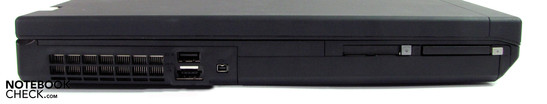 Слева: комбинированный eSata/USB, USB 3.0, FW400, ExpressCard/34, Compact Flash