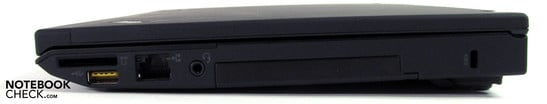 Справа: картридер, USB 2.0, LAN, аудиоразъём, Kensington
