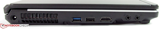 Слева: Разъем для подключения питания, USB 3.0, USB 2.0, HDMI, аудиоразъемы