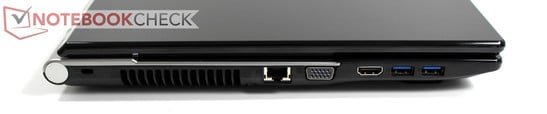 Лева сторона: Kensington, LAN, VGA, 2x USB 3.0