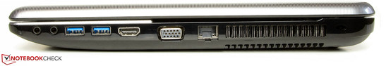 Правая сторона: 2x аудио, 2x USB 3.0, HDMI, VGA, Rj-45 (LAN), Kensington