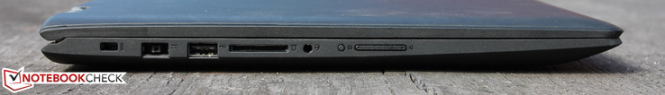 Слева: слот замка Kensington, вход питания, USB 2.0, картридер, аудио, блокировка ориентации, контроль громкости
