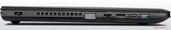 Слева: разъем питания, вентиляционная решетка, Ethernet, HDMI, USB 2.0, USB 3.0