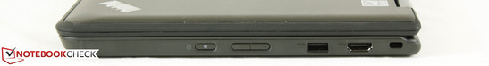 Справа: кнопка питания, качелька-регулятор громкости, USB 3.0, HDMI, замок Kensington