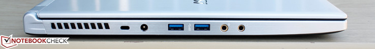 Слева: замок Kensington, гнездо питания, два USB 3.0, 3.5-мм аудиоразъемы (наушники и микрофон)
