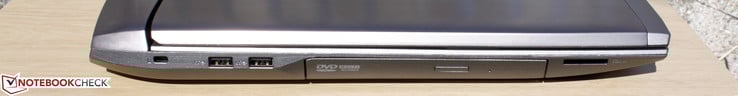 Слева: слот Kensington, два USB 3.0, оптический привод, SD-картридер