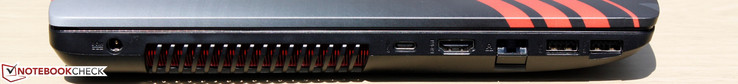 Слева: разъем питания, решетка системы охлаждения, USB 3.1 Type-C Gen. 1, HDMI, Ethernet (складной), 2x USB 3.0