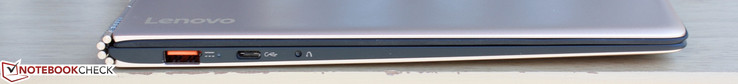 Слева: совмещенный разъём для адаптера питания и порта USB 2.0 , порт USB Type-C Gen. 1, кнопка восстановления системы OneKey Recovery