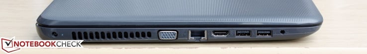 Слева: Блок питания, VGA-выход, Гигабитный Ethernet, USB 3.0, USB 2.0, 3.5 мм комбинированный аудио разъем