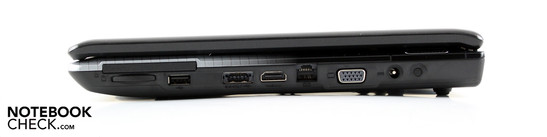 Справа: ExpressCard54, считыватель карт памяти, USB, eSATA, HDMI, LAN, VGA, разъем питания