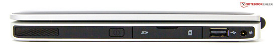 Справа: Динамик, считыватель карт памяти SD, разъем для SIM карты, USB 2.0