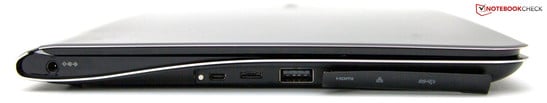 Слева: Разъем для подключения питания, micro HDMI, разъем для подключения адаптера RJ-45, USB 3.0